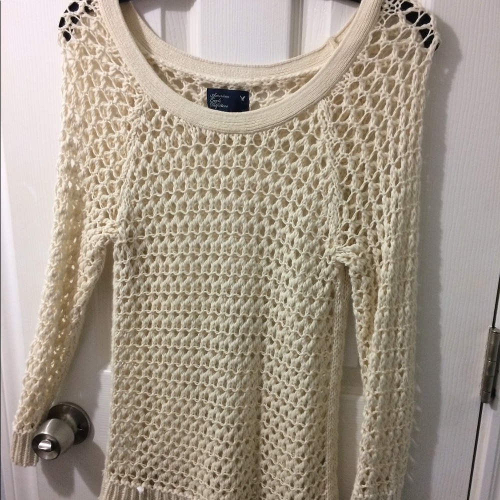 American Eagle Crochet long sleeve beige sweater